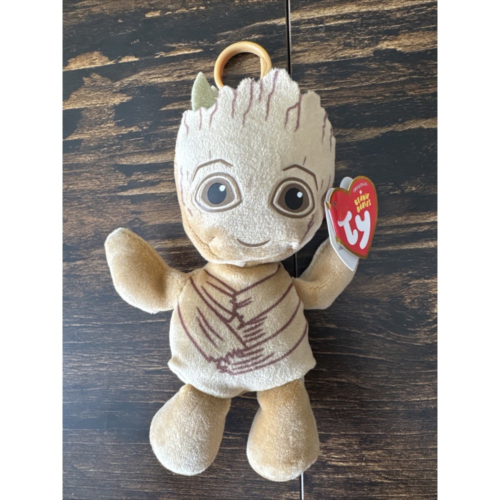 Ty Marvel Beanie Baby Clip - GROOT (Plastic Key Clip - 4 inch) Soft Plushy MWMTs